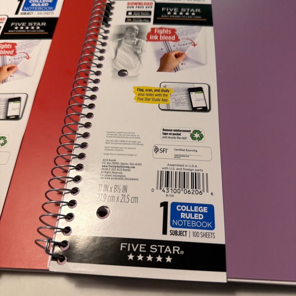 2 Ea Multicolor 5 Star Spiral Notebook 1 Subject College Ruled 100 Sheets 8.5x11